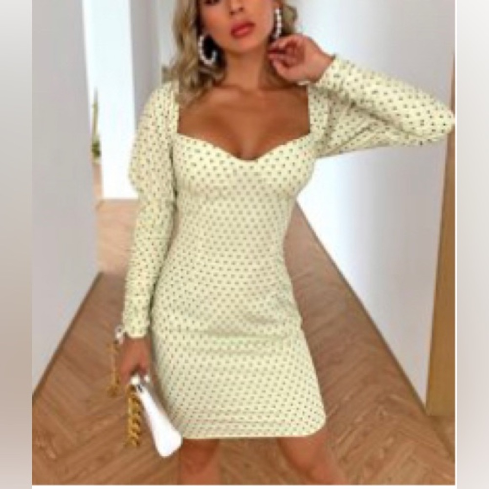 Yellow Polka Dot Puff Sleeve Mini Dress